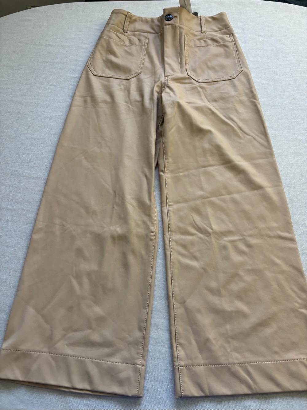 NWT Anthropologie Maeve Colette Beige Faux Leather Wide Leg Crop Pants 27 - Picture 2 of 10